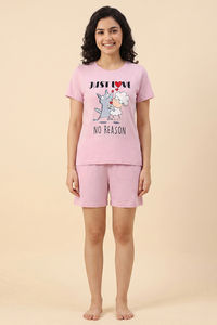Zivame Farm Lore Knit Cotton Short Set - Winsome Orchid — thumbnail 3